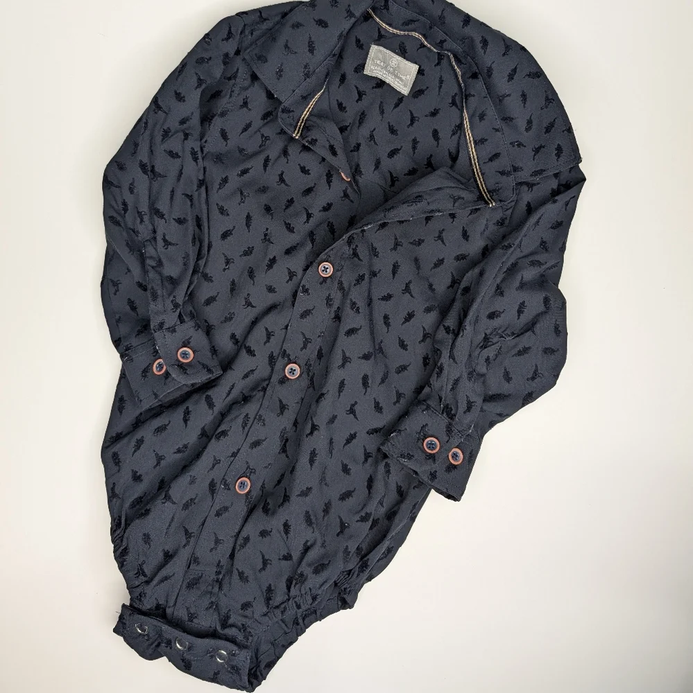 Test of Time Navy Button-Front Shirt Onesie